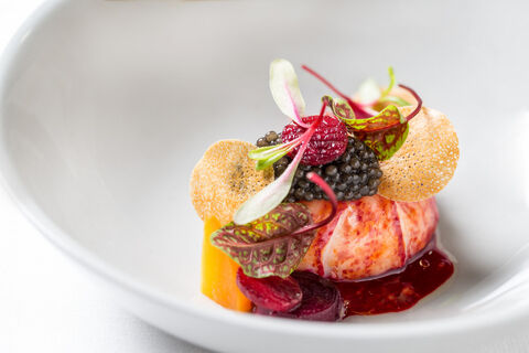 Butter poached lobster smoked beetroot dashi butter sauce by Eric Kleinberg Photography 2