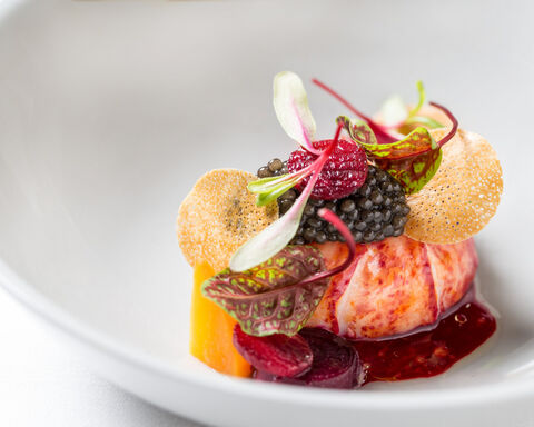 Butter poached lobster smoked beetroot dashi butter sauce by Eric Kleinberg Photography 2